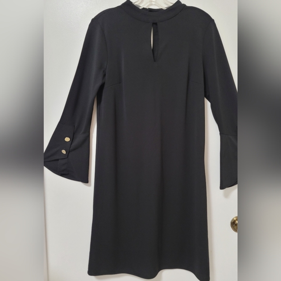Ann Taylor Black Long Bell Sleeve Jersey Shift Dress Size Small Stretch - Picture 2 of 14